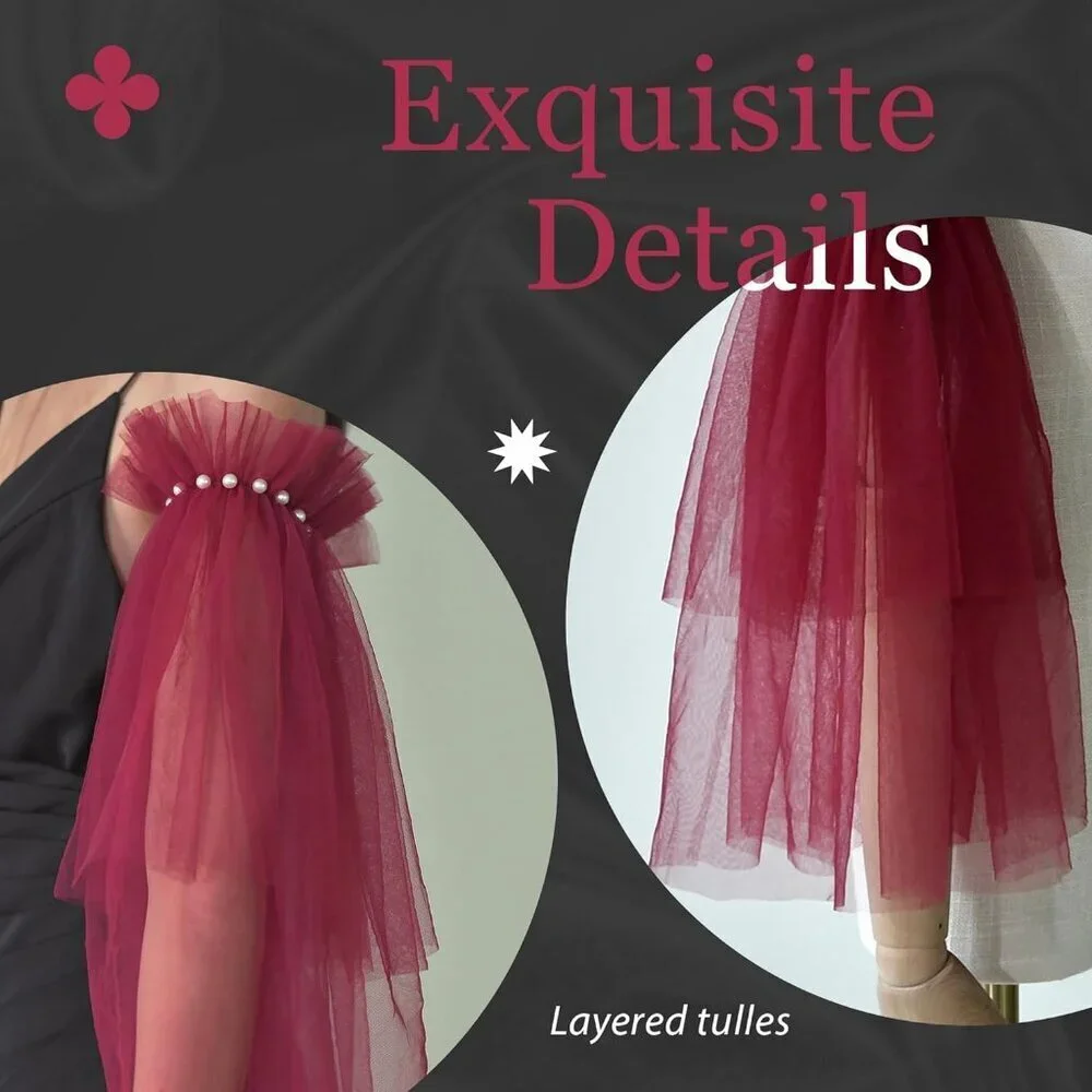 Women's Wedding Puffy Fingerless Red Detachable Long Sleeves Ruffled Gloves
